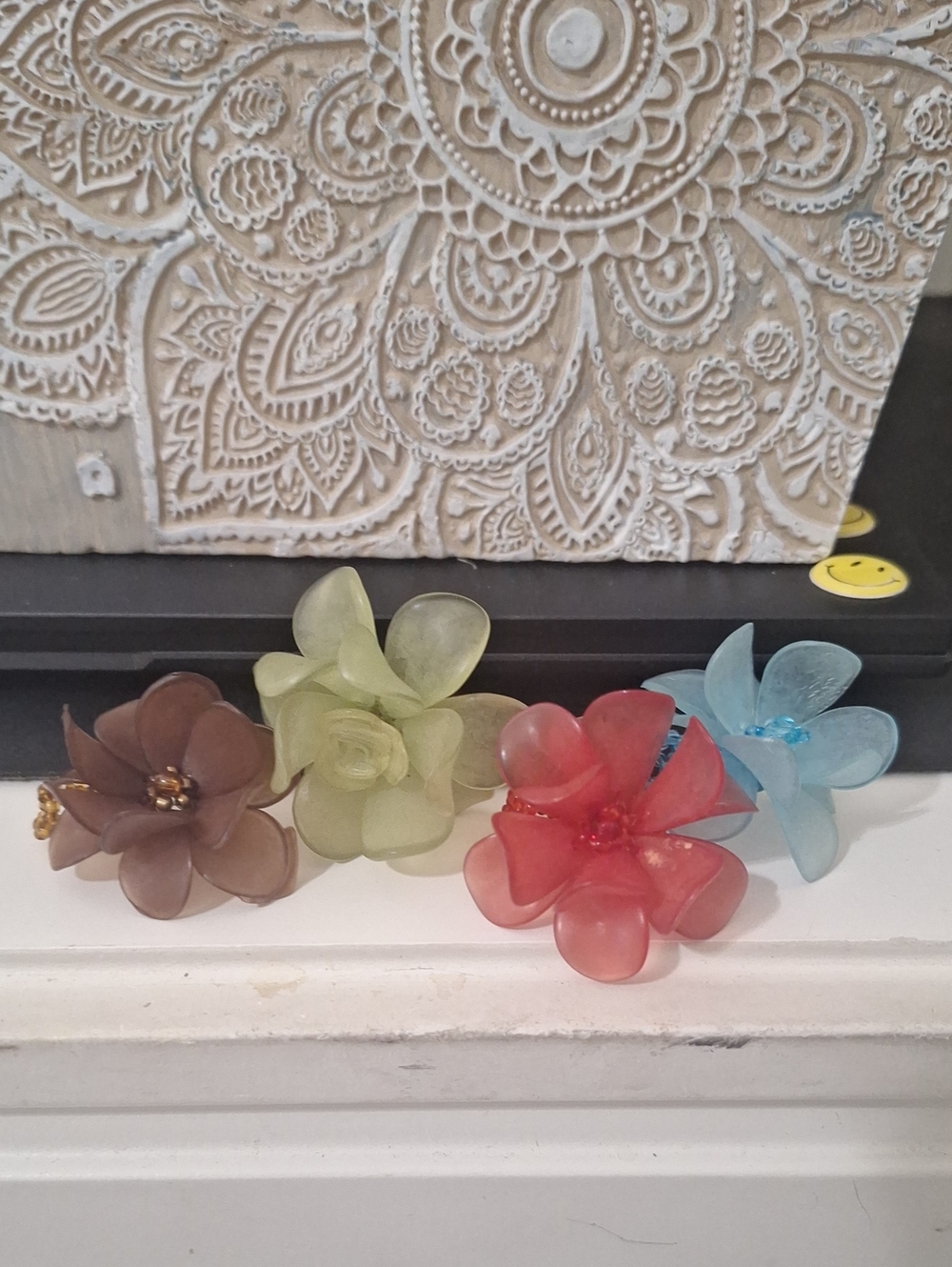Floral Resin Hair Clips - Set of 4 (Brown, Green, Red, Blue)